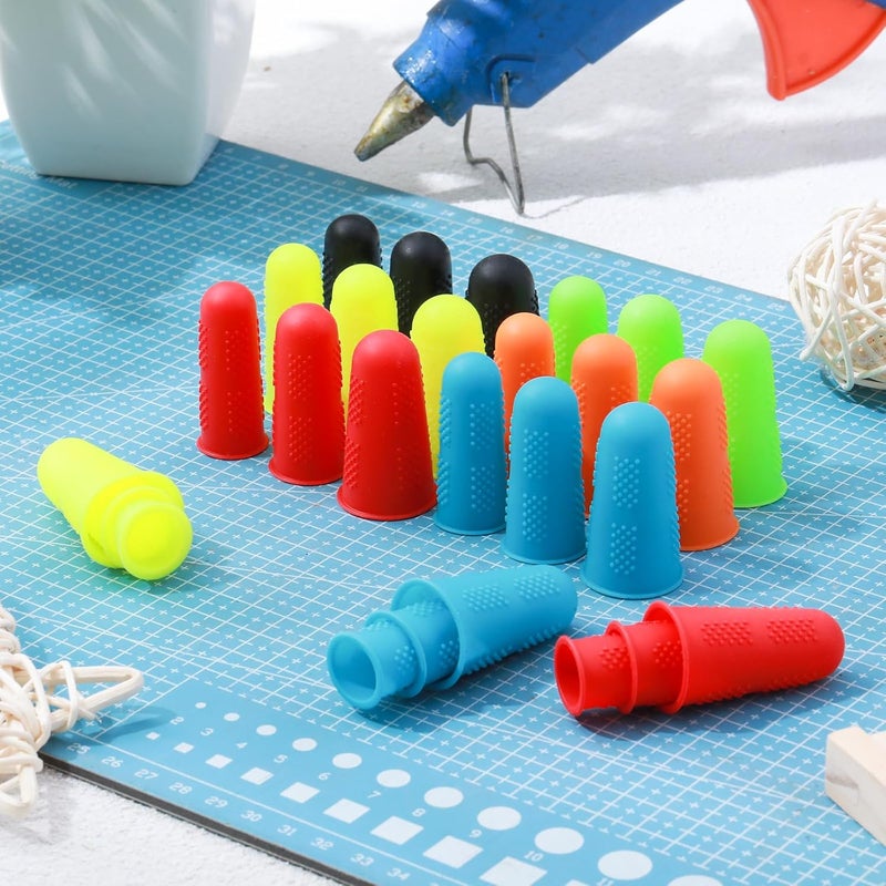 Innconee 100 Pieces 3 Sizes Finger Protectors Bulk, Silicone Hot Glue Gun Finger Caps Bulk Rubber Fingers Thimble Protectors Guard Tips Caps Pads Cover for Hot Glue Gun, 6 Colors - Image 2